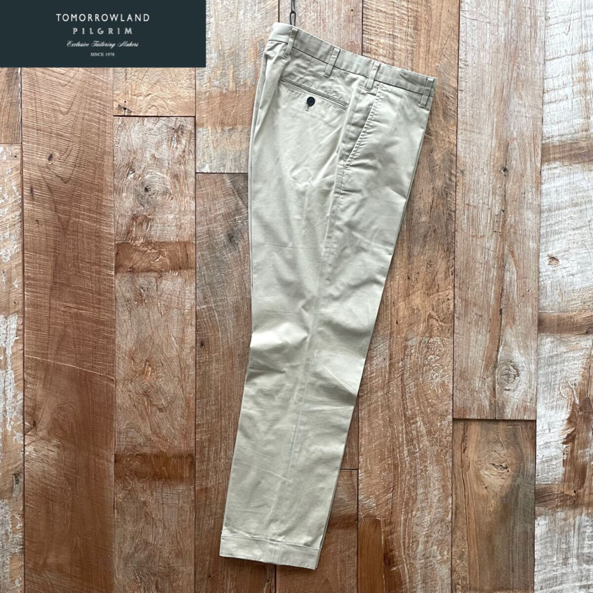 【美品】TOMORROWLAND PILGRIM トゥモローランド ピルグリム SPOERRY ICE COTTON アイスコットン テーパード スラックス パンツ 42拍卖