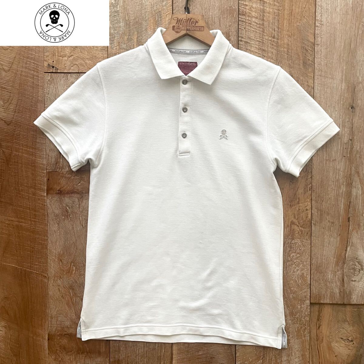【美品】MARK&LONA マーク&ロナ 半袖 鹿の子 ポロシャツ M ホワイト ゴルフウェア BEAMSF取扱拍卖