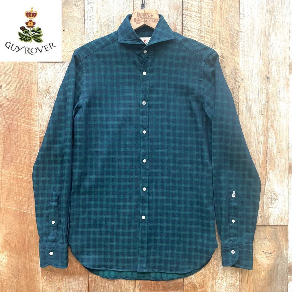 【極美品】GUY ROVER ギローバー ホリゾンタルカラー カッタウェイ チェック柄 ドレスシャツ XS グリーン BEAMSF取扱拍卖