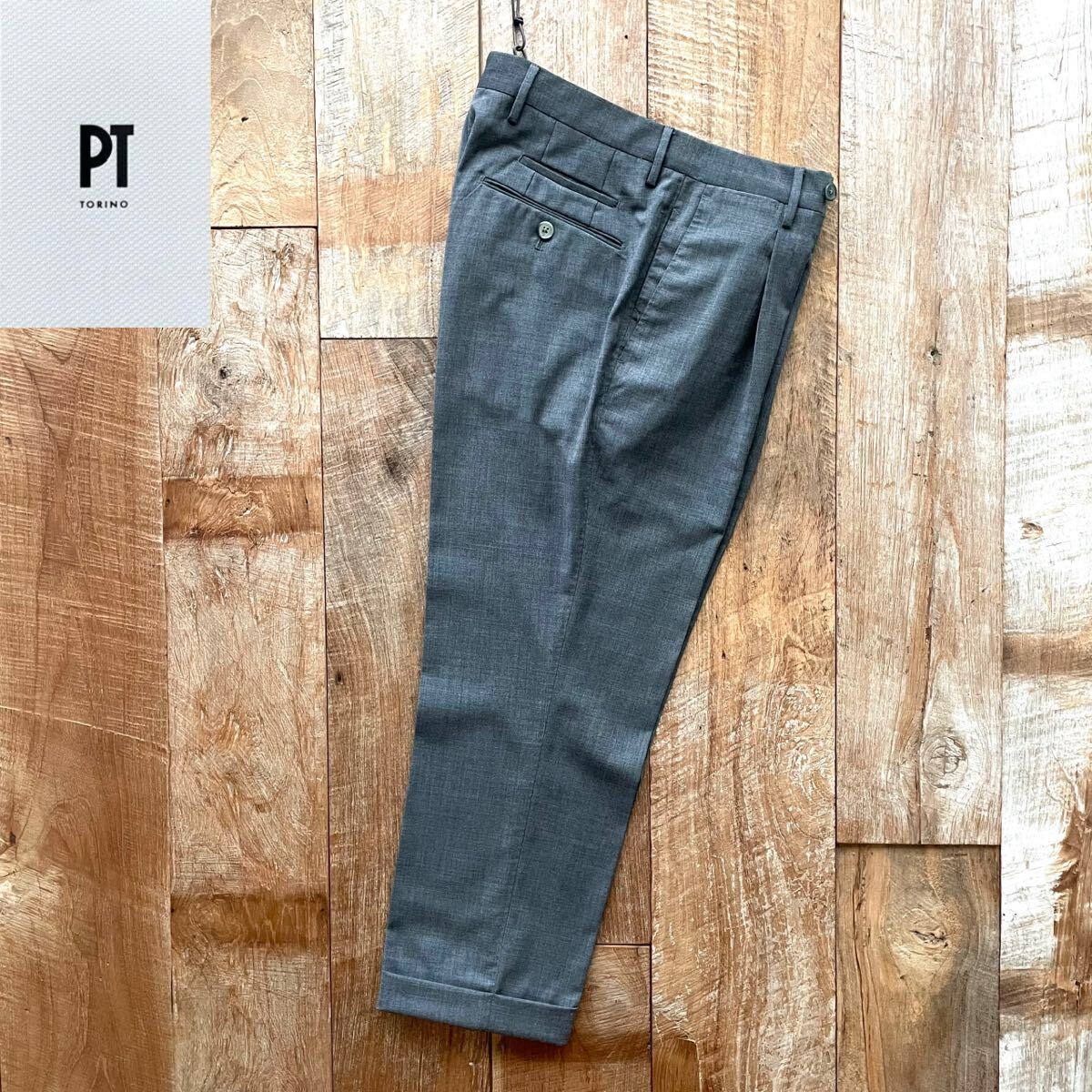 【極美品】PT TORINO ピーティートリノ GENTLEMAN FIT 1プリーツ 1タック テーパード ウール スラックス パンツ 44 BEAMSF取扱拍卖