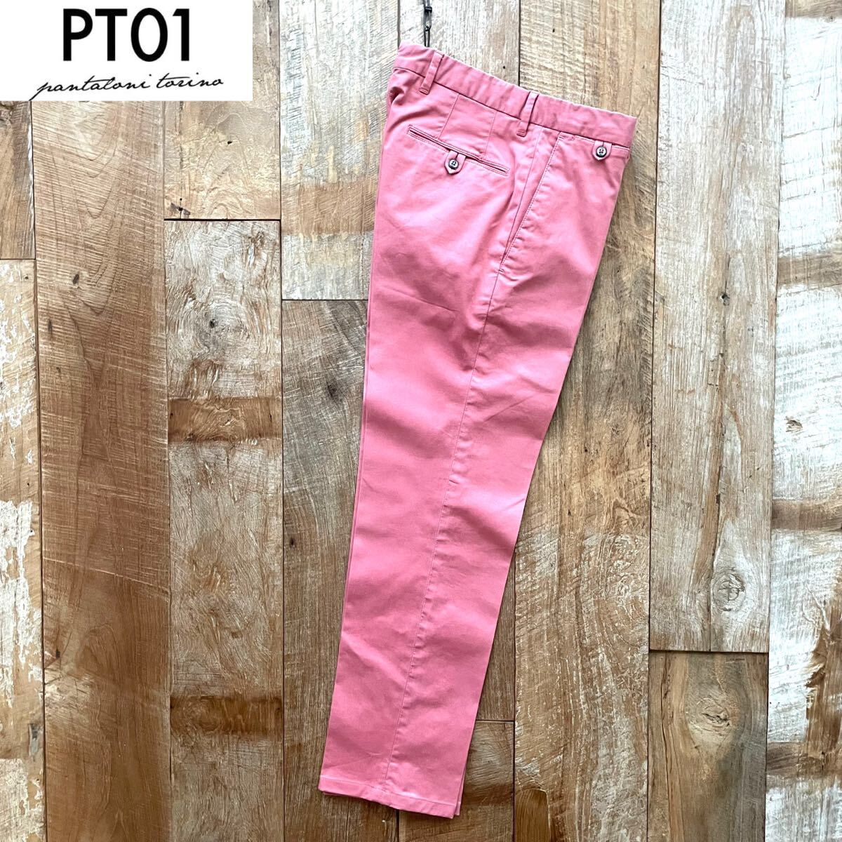【美品】PT01 ピーティーゼロウーノ Style:PIXEL SLIM FIT テーパード コットン スラックス パンツ 44 ピンク BEAMSF取扱拍卖