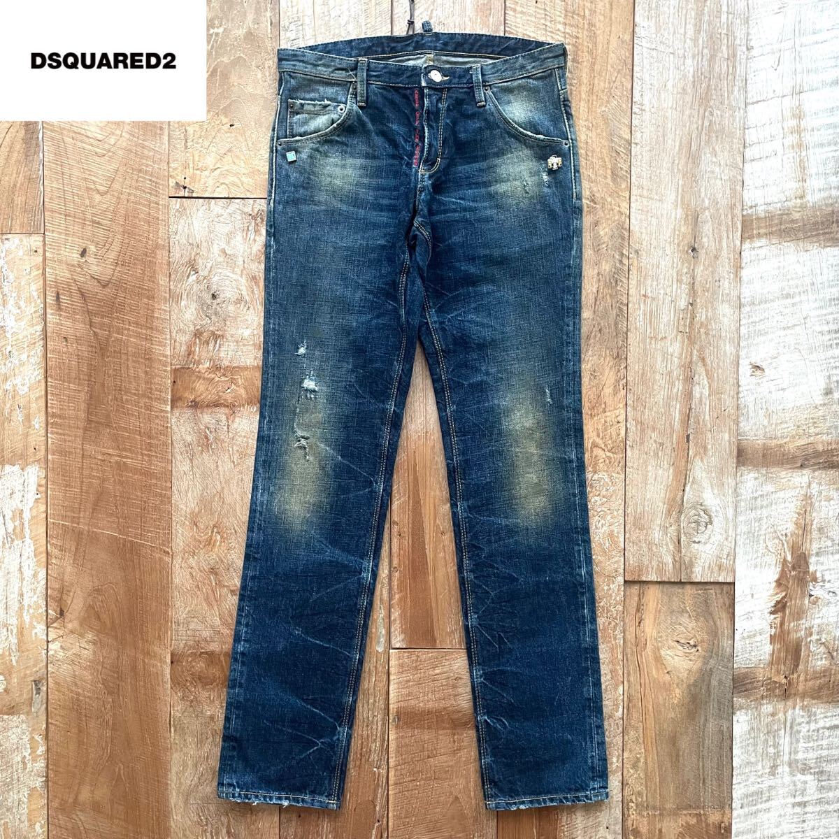 【美品】DSQUARED2 ディースクエアード ワッペン ロゴ テーパード デニム パンツ 42 拍卖