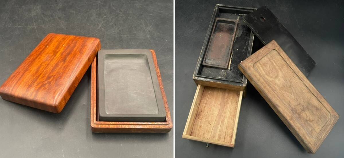 【硯】硯箱 新端渓 中国 アンティーク 書道小物 2点セット B33拍卖