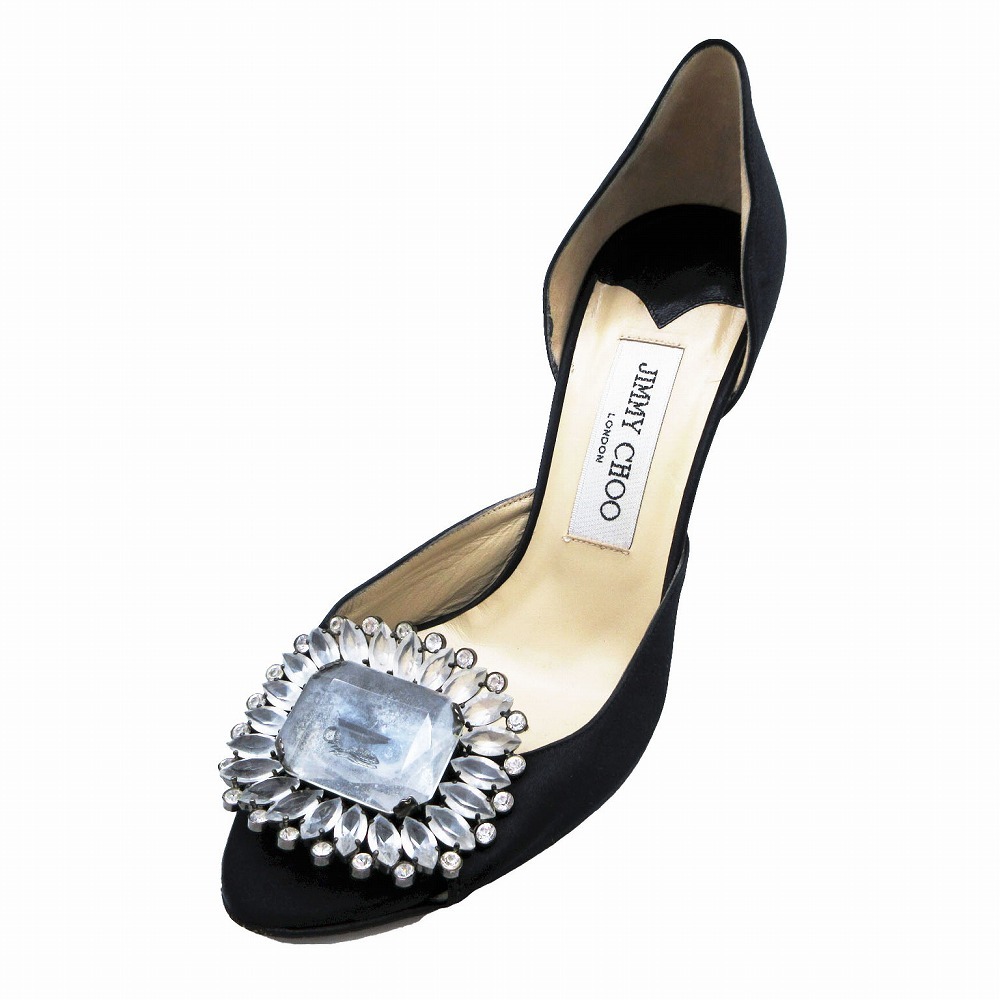 ジミーチュウ JIMMY CHOO オープントゥ セパレート パンプス ビジュー ハイヒール シューズ 靴 37 24.0 ブラック ur145 【中古】拍卖