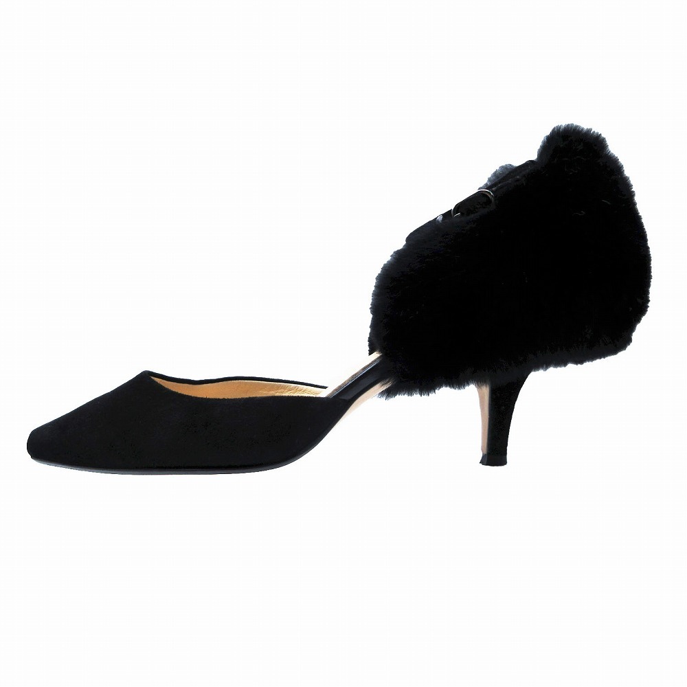 DIANA romache ダイアナ ロマーシュ ファー パンプス セパレート ストラップ サイズ24.5cm ブラック 黒 レディース 【中古】拍卖