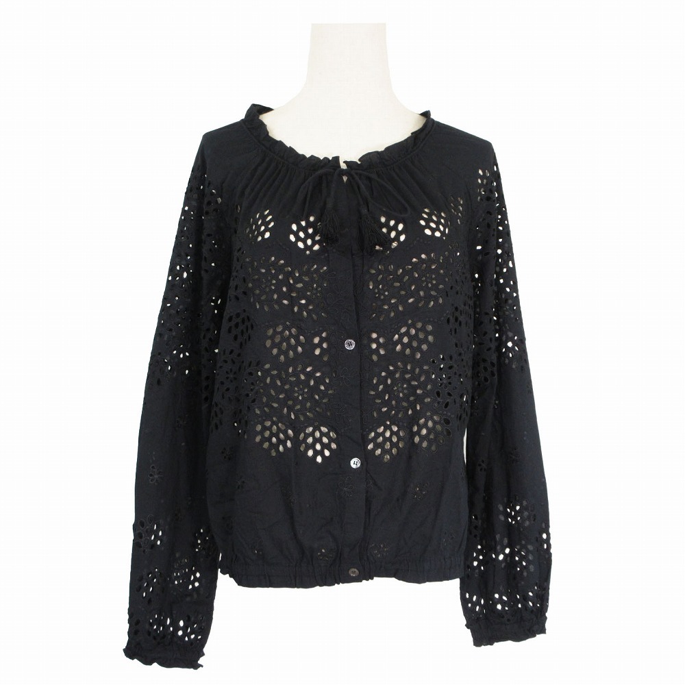 22SS セオリー Theory Ethnic Embro Ramona アイレット レース シャツ ブルゾン 刺繍 コットン 01-7204102 S ブラック ur84 【中古】拍卖