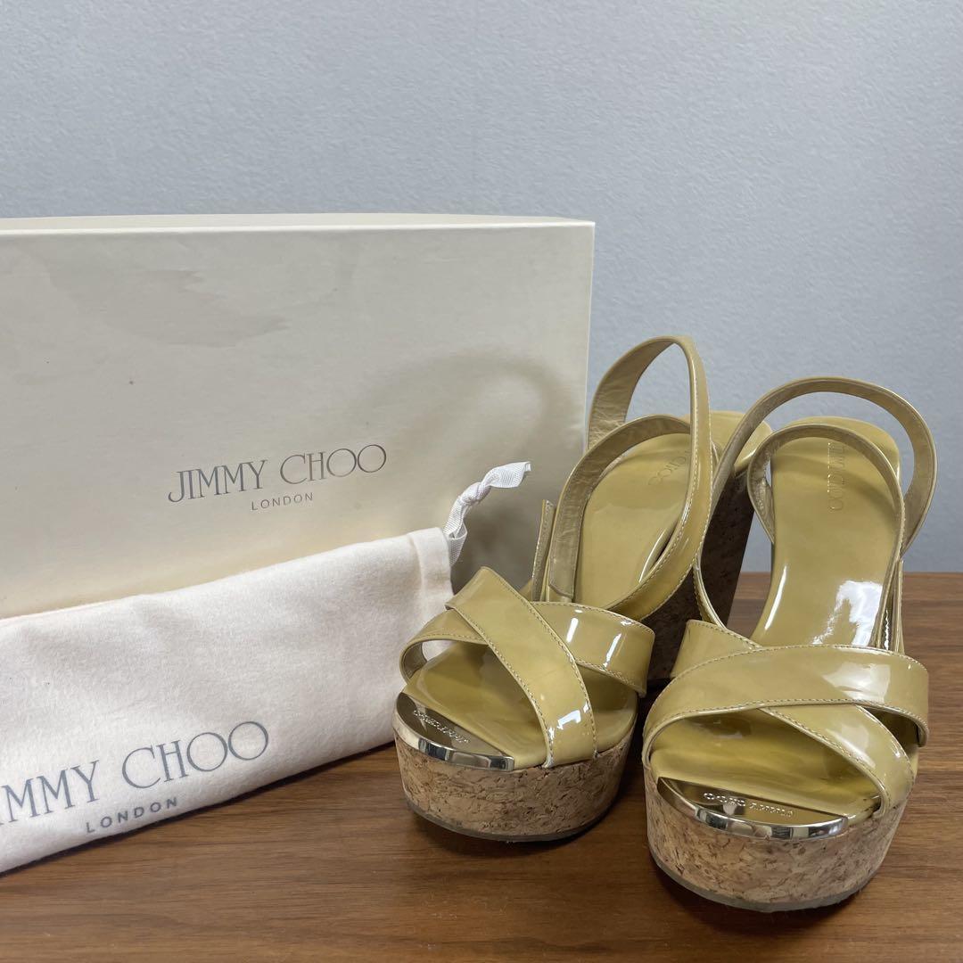 【美品】ジミーチュウ★パテントレザー ヌーディー エナメル サンダル 38拍卖