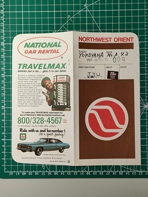 a1【ノースウエストオリエント航空】Northwest Orient Airlines チケットホルダー 昭和46年 [ハワイ旅行 ホノルル-東京/シボレーインパラ?拍卖