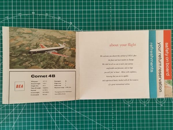 a1【英国欧州航空】BEA British European Airways 搭乗ガイド 1960 昭和35年 [英文 欧州中東ルートマップ コメット4B Viscount800 Vanguard拍卖