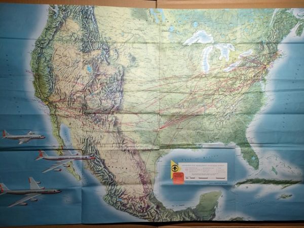a1【アメリカン航空】American Airlines 英文ガイド 昭和40年 [北米航路図ルートマップ 機内サービス 機材案内 Astrojet コンベア990 ほか拍卖