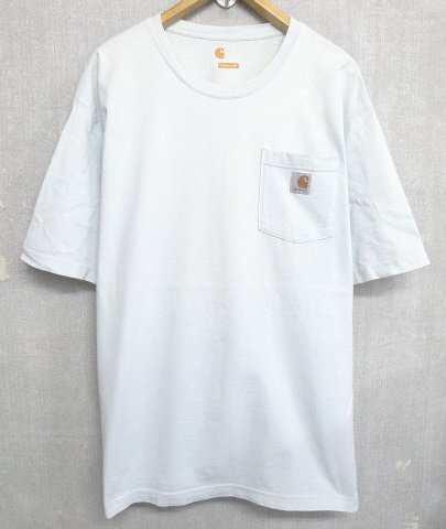 ◆アメリカ USA 古着 carhartt カーハート ロゴワッペン 色落ち あり ポケット付き Tシャツ SAX サイズL拍卖