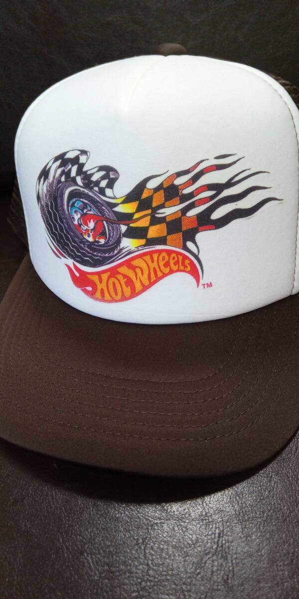 即決★シングルナイロンメッシュキャップ プリント柄【HOTWHEEL ファイヤー】ブラウン×白拍卖
