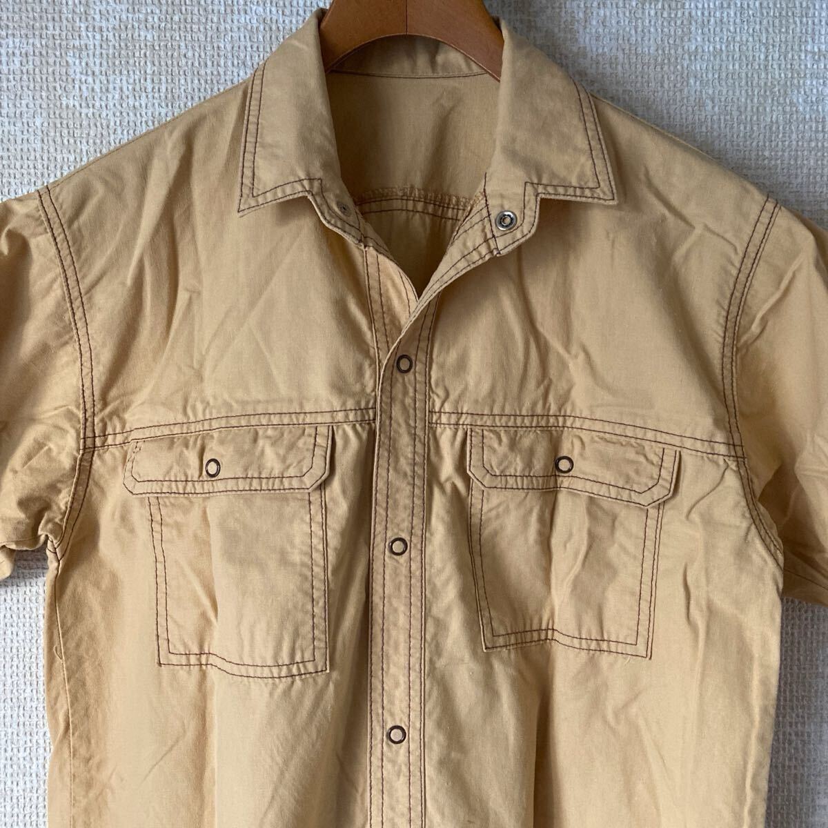 希少レア!70s SCOVILL スコービル スナップ コットン 半袖シャツ ワークシャツ ベージュ系 オンワード メンズ レディース ビンテージ 古着拍卖