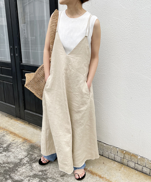 美品 Spick & Span リネンキャミワンピース ベージュ 麻 スピック アンド スパン拍卖