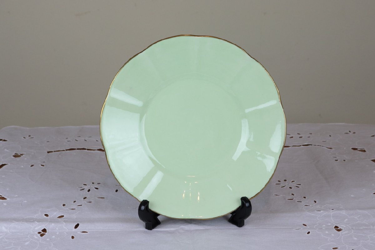 イギリス ベルチャイナ プレート22.5cm 大皿 アンティーク グリーン 緑 Bell China イギリス つ26拍卖