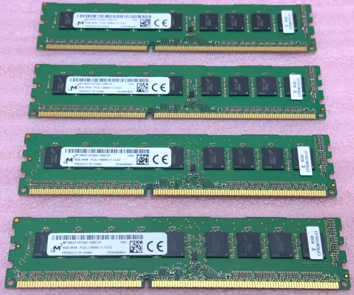 ∠Micron MT18KSF1G72AZ-1G6E1 4枚セット *PC3L-12800E/DDR3L-1600 ECC Unbuffered 240Pin DDR3 UDIMM 32GB(8GB x4) 動作品拍卖