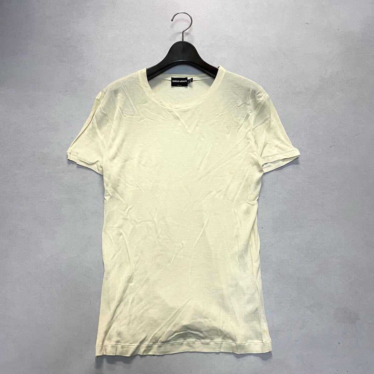 B ○ ラグジュアリーウェア 'イタリア製' GIORGIO ARMANI ジョルジオアルマーニ 半袖 ウール&シルク ニット セーター 40 トップス ベージュ拍卖