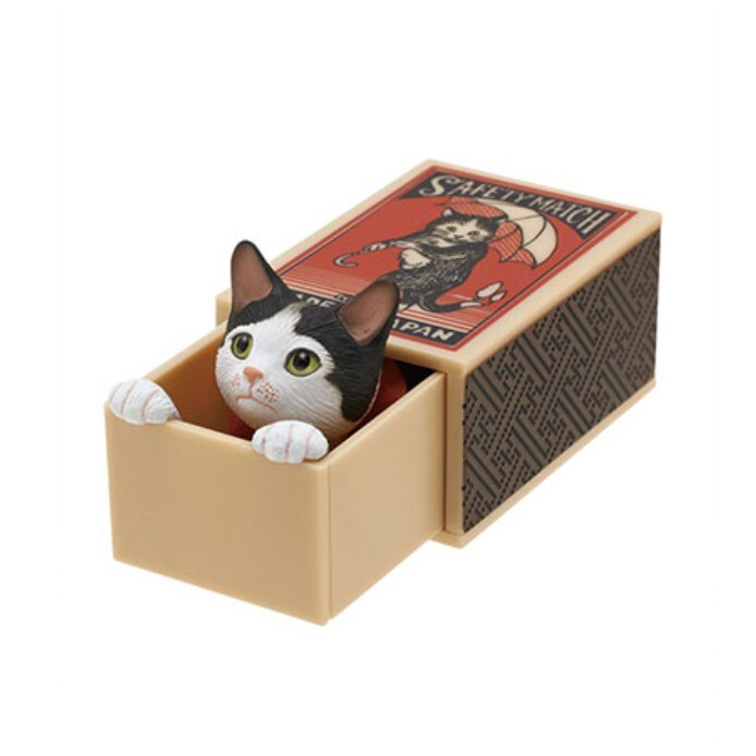 ハチワレ 船橋つとむ マッチボックス猫 カプセルトイ ガチャ ガチャガチャ マッチ箱 猫 ネコ 黒白 白黒 置き物 フィギュア 新品 グッズ拍卖