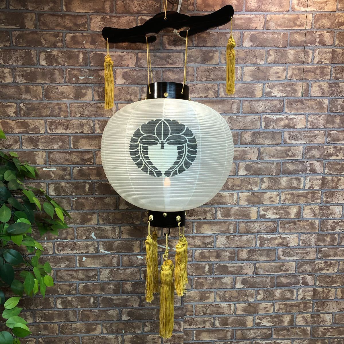 H3041 家紋入り 名入り 加藤 提灯 白絹 尺5 御殿丸 黒檀拍卖