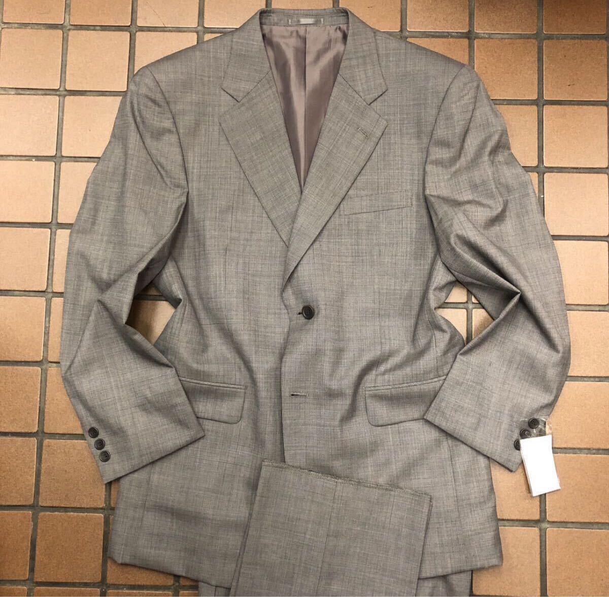 新品☆未使用【サイズA4 S☆ウール100】2Bシングルスーツ メンズスーツ グレー系 背抜き センターベンツ 2タック セットアップ 春夏生地拍卖