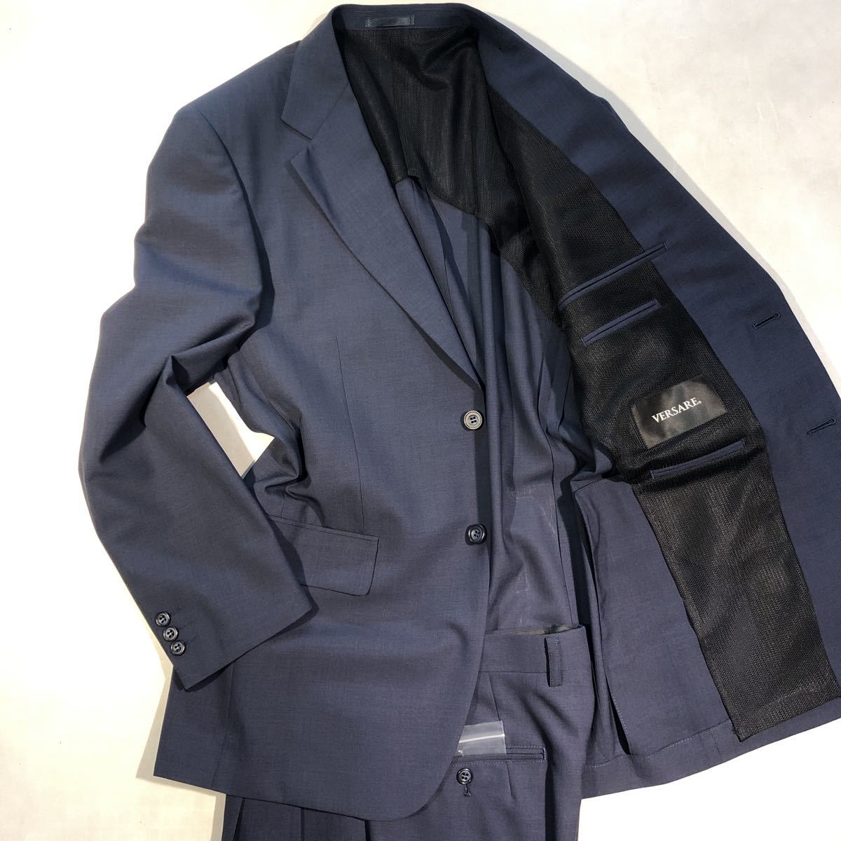 新品【サイズA5 M★超軽量ソフトスーツ】2Bシングルスーツ ネイビーブルー 背抜き ノーベンツ 2タック 背広紳士服 激安メンズセットアップ拍卖