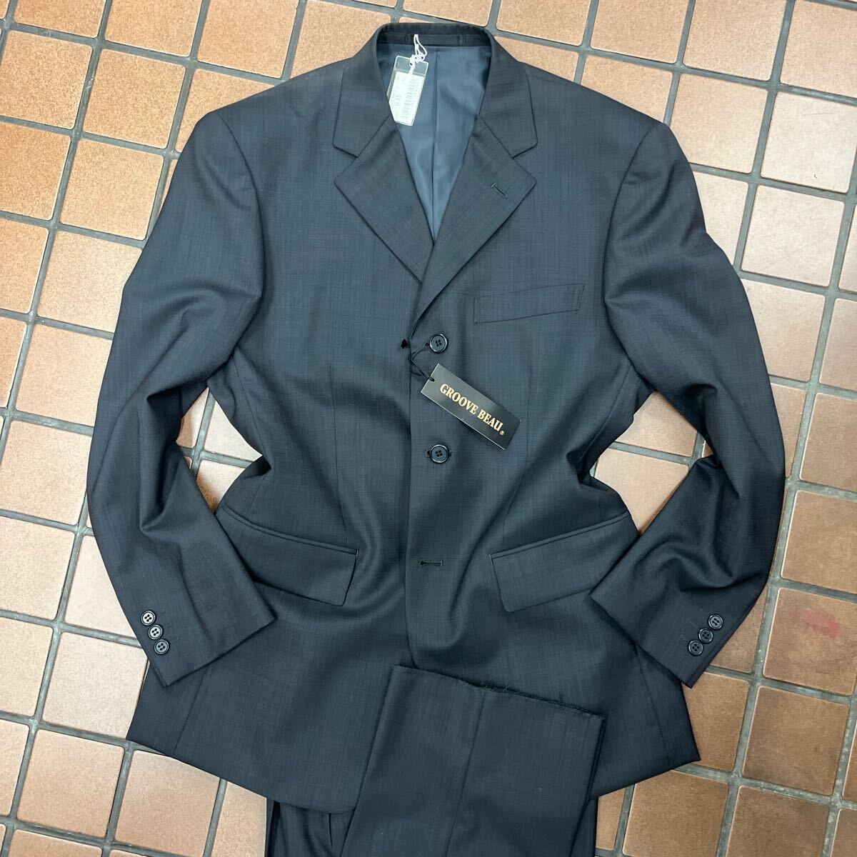 新品☆未使用【サイズA5★☆サンキュッパ☆】3Bシングルスーツ メンズスーツ チャコールグレー ノーベンツ セットアップ ウール100拍卖