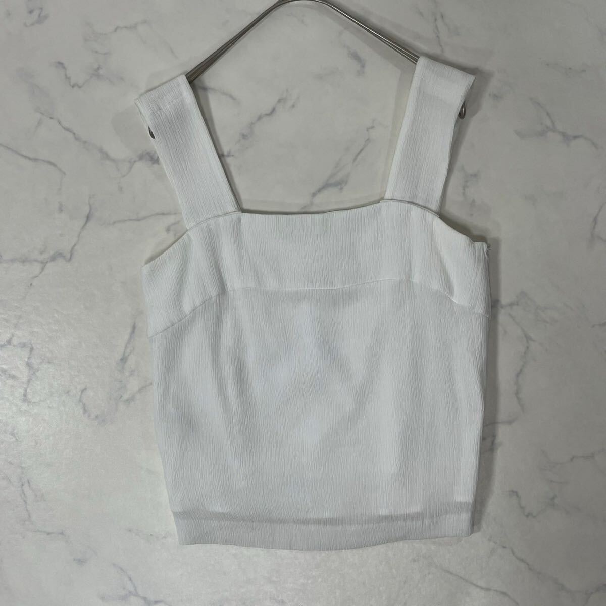 JILLSTUART ジルスチュアート ワントーン 楊柳調 裏地付き 貝ボタン ジップ 透け感 キャミソール ホワイト S拍卖