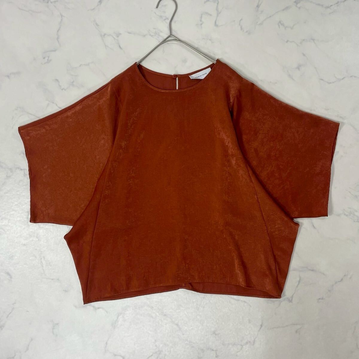 ADAM ET ROPE アダムエロペ 切替 ワントーン ドルマン ボタン クルーネック 五分袖 ブラウス テラコッタ F拍卖