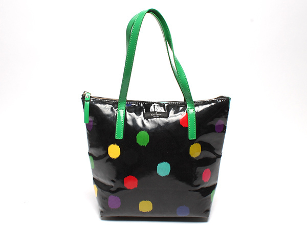$ 美品 $ 激レア商品!■ ケイトスペード ■ kate spade ■ ドット柄 光沢 素材・ ハンドバッグ ■ ブラック ■ 肩掛け可能 ■ 送料無料!拍卖