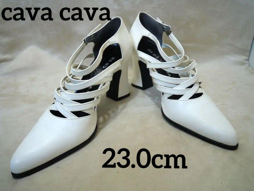 サヴァサヴァ 本革 クロス8本ベルト ストラップパンプス 白 23cm 179拍卖