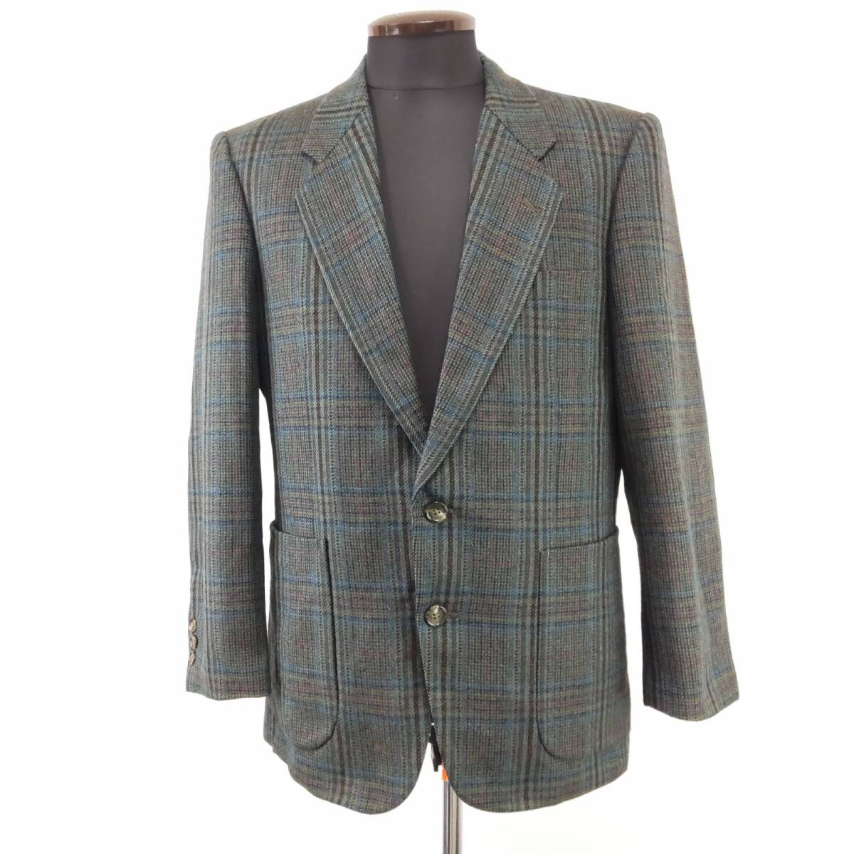 80s-90s/Vintage★HYPERION【ハイペリオン】テーラードジャケット【94A5/メンズM程度/緑系/チェック柄】背抜き裏地/アウター◆BJ067-a拍卖