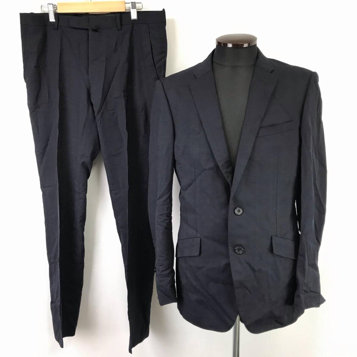Perfect Suit/パーフェクトスーツ★春夏スーツ【上下96-A7/メンズL-XL/紺/薄いチェック柄】シングル/背抜き/セットアップ/Jacket◆BJ043-a拍卖
