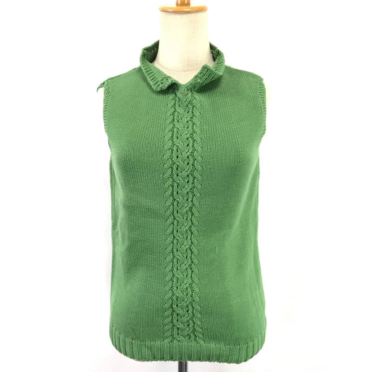 美品/日本製★LA VIE21★ノースリーブ セーター レディース【size:M程度/緑/green】コットン/ベスト/Tops◆BJ038-i拍卖