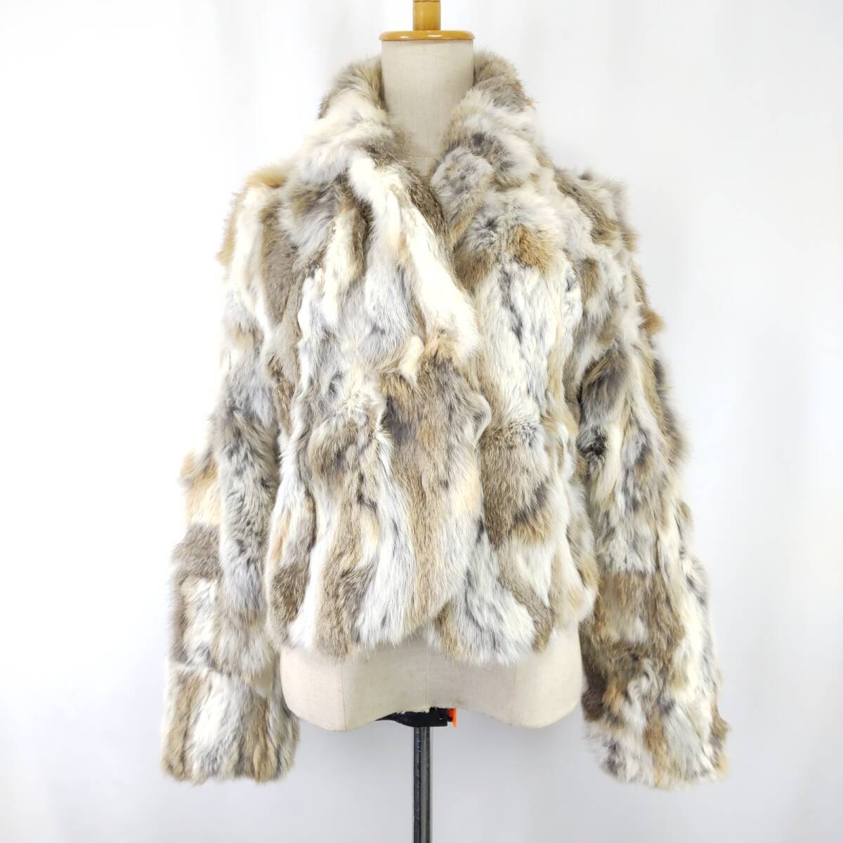 美品★CELE GOSSIP【セレゴシップ】 ラビット ファージャケット【9AR/レディースM程度/白×茶】アウター/ブルゾン/Coat◆BJ068-i拍卖