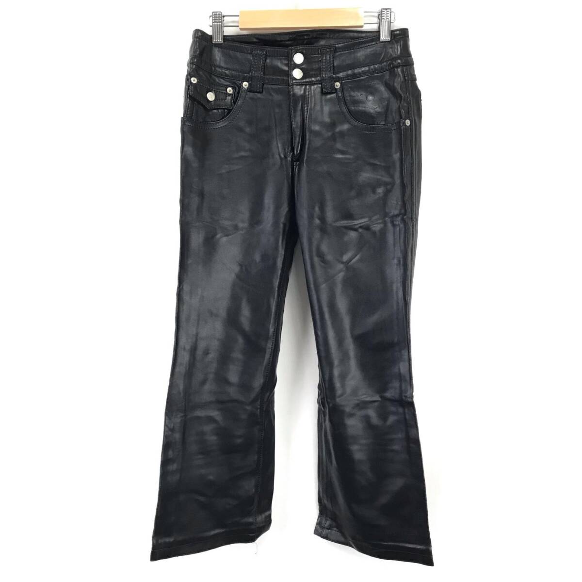 日本製★ITALIYA【伊太利屋】フェイクレザーパンツ【9/レディースM程度/股下66cm/黒/black】ズボン/ボトムス/Pants/Trouser◆BJ039-f拍卖