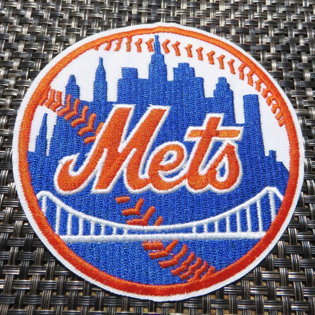 《LR青白橙MT都会》 青白濃橙 円型◆新品MLBニューヨーク・メッツNew York Mets 野球 ベースボール刺繍ワッペン◎アメリカ スポーツ◆拍卖