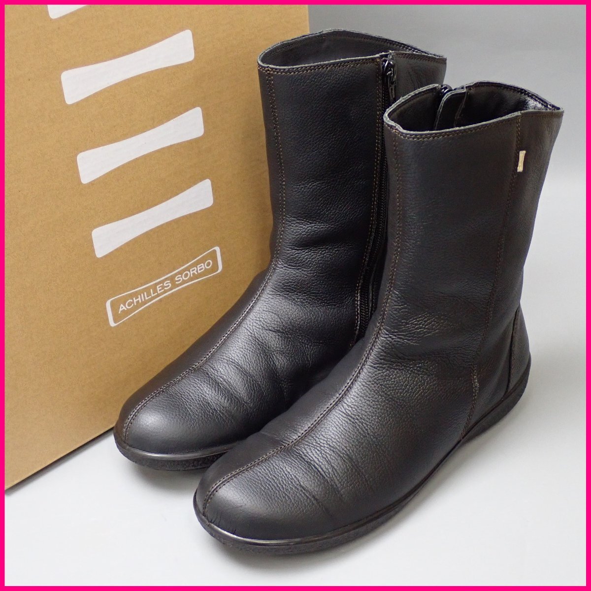 ★Achilles/アキレス SORBO/ソルボ C ミッドカーフレザーブーツ レディース24cm/ブラック/撥水加工/サイドファスナー/ASC5710&1947500013拍卖