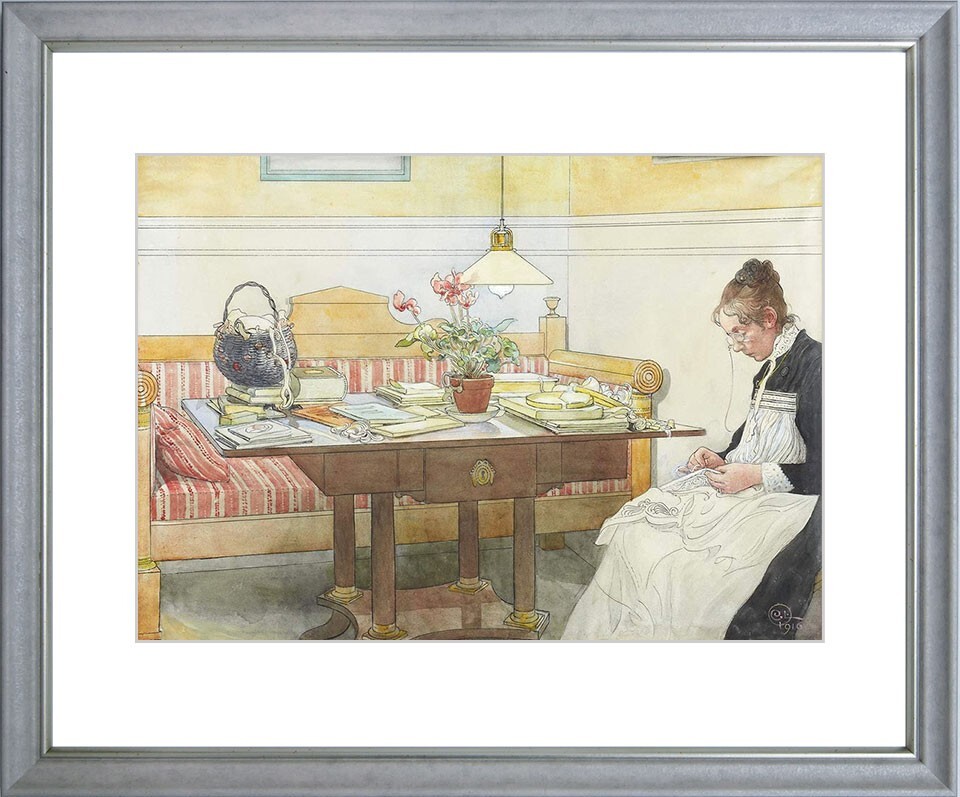 ☆ カール・ラーション 「無題」ジクレー 複製画 額入り 絵画 洋画 アート紙 人物 北欧の暮らし スウェーデンの画家 室内風景 Y188拍卖