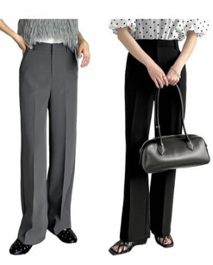 レディース センタープレス パンツ スラックス リエディ きれいめ チャコールグレー ブラック 2本セット Sサイズ拍卖