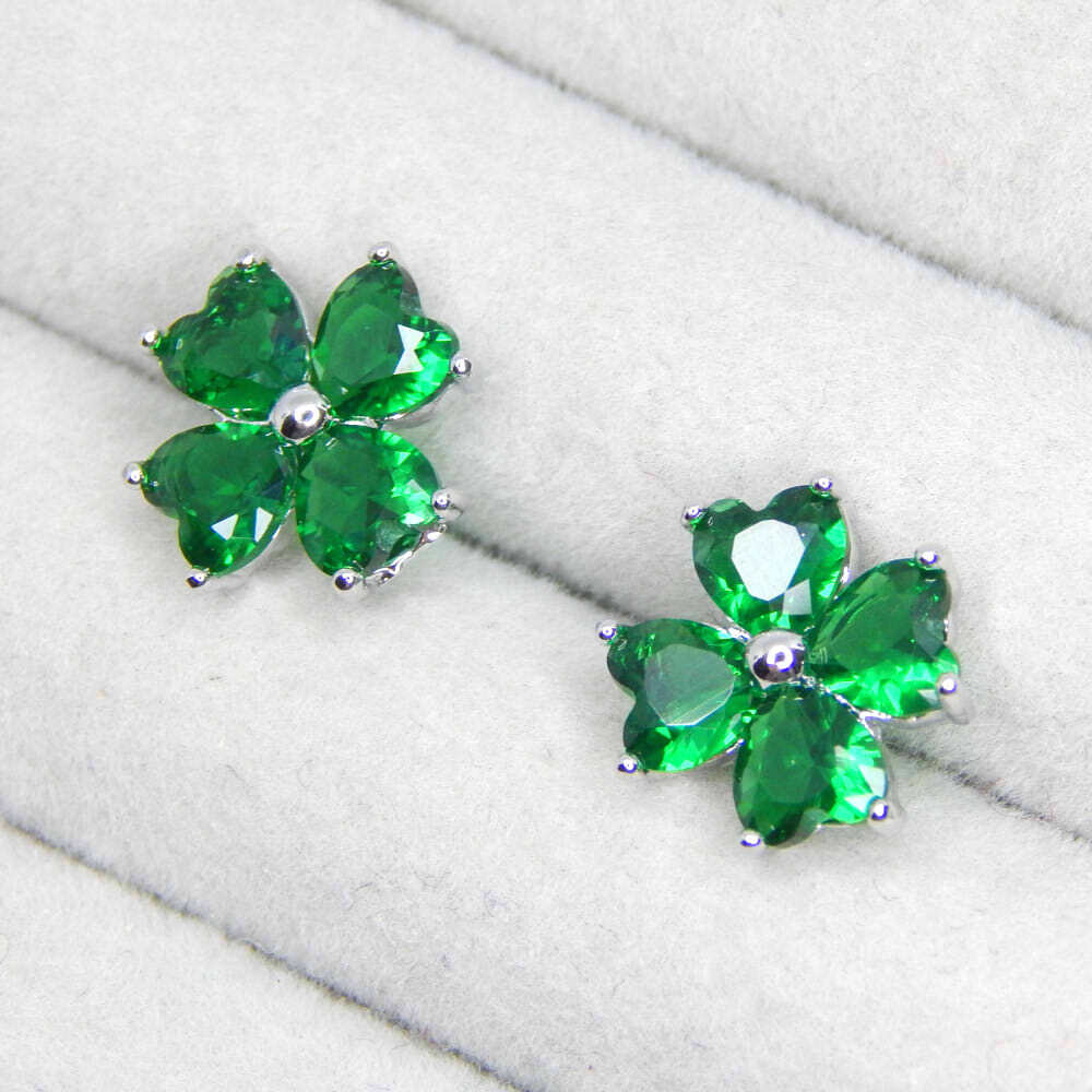 人気★再入荷★四つ葉クローバー 4連CZエメラルドダイヤモンドピアス レディースアクセサリー シルバー ジルコニア イヤリング化可拍卖