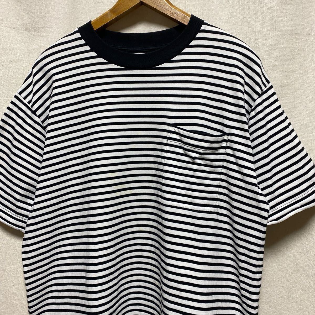 MUJI LABO ボーダー ポケットTシャツ 白黒 半袖Tシャツ  ボーダーTシャツ ムジラボ 無印良品  カットソー拍卖