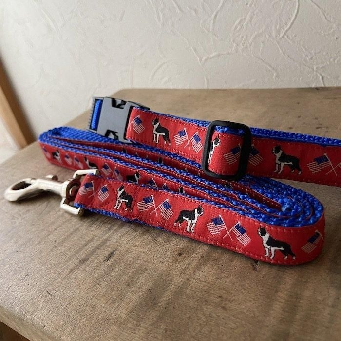 ボストンテリア 首輪&リードのセット・レッド アメリカ製拍卖