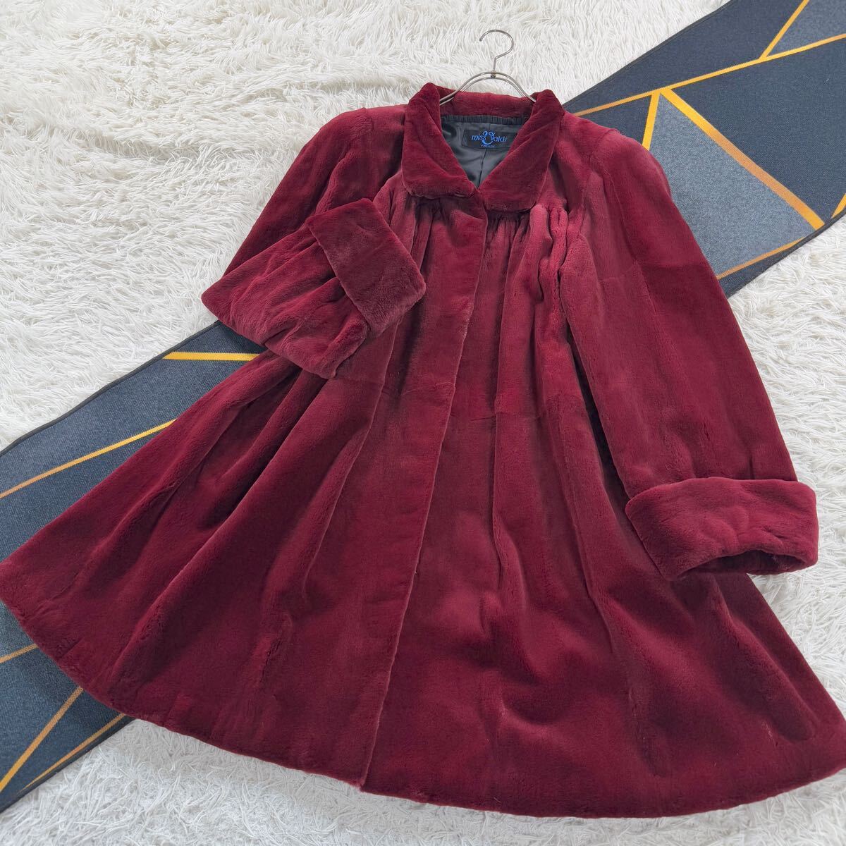 極美品 総丈95 レッドカラー 染めミンク シェアード ファーコート リアルファー 本毛皮 貂 アウター XL相当 Aライン 毛並み◎なめし柔らか拍卖