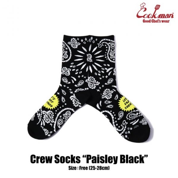 【COOKMAN】クックマン Crew Socks ソックス 靴下 Paisley Black 233-31958 /ペイズリーブラック 男女兼用 フリーサイズ スケボー拍卖