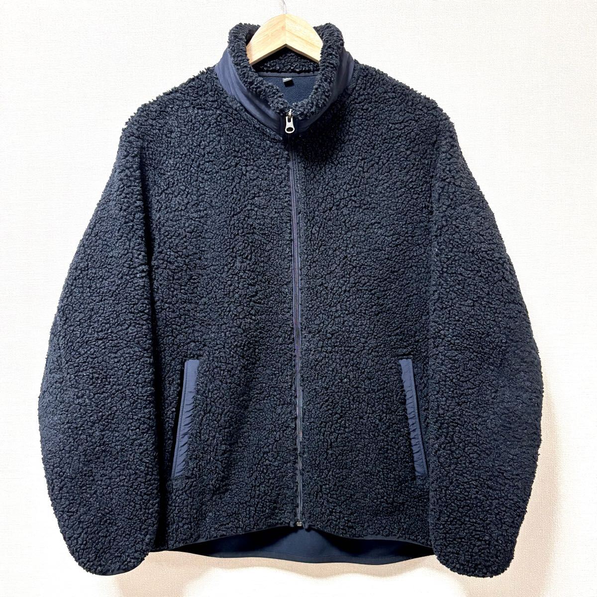 ボリューム感◎【UNIQLO】ユニクロ ボア フリース ジャケット 黒 ブラック もこもこ 厚手 アウター 通学 アウトドア 防寒 サイズL/Y33949SS拍卖