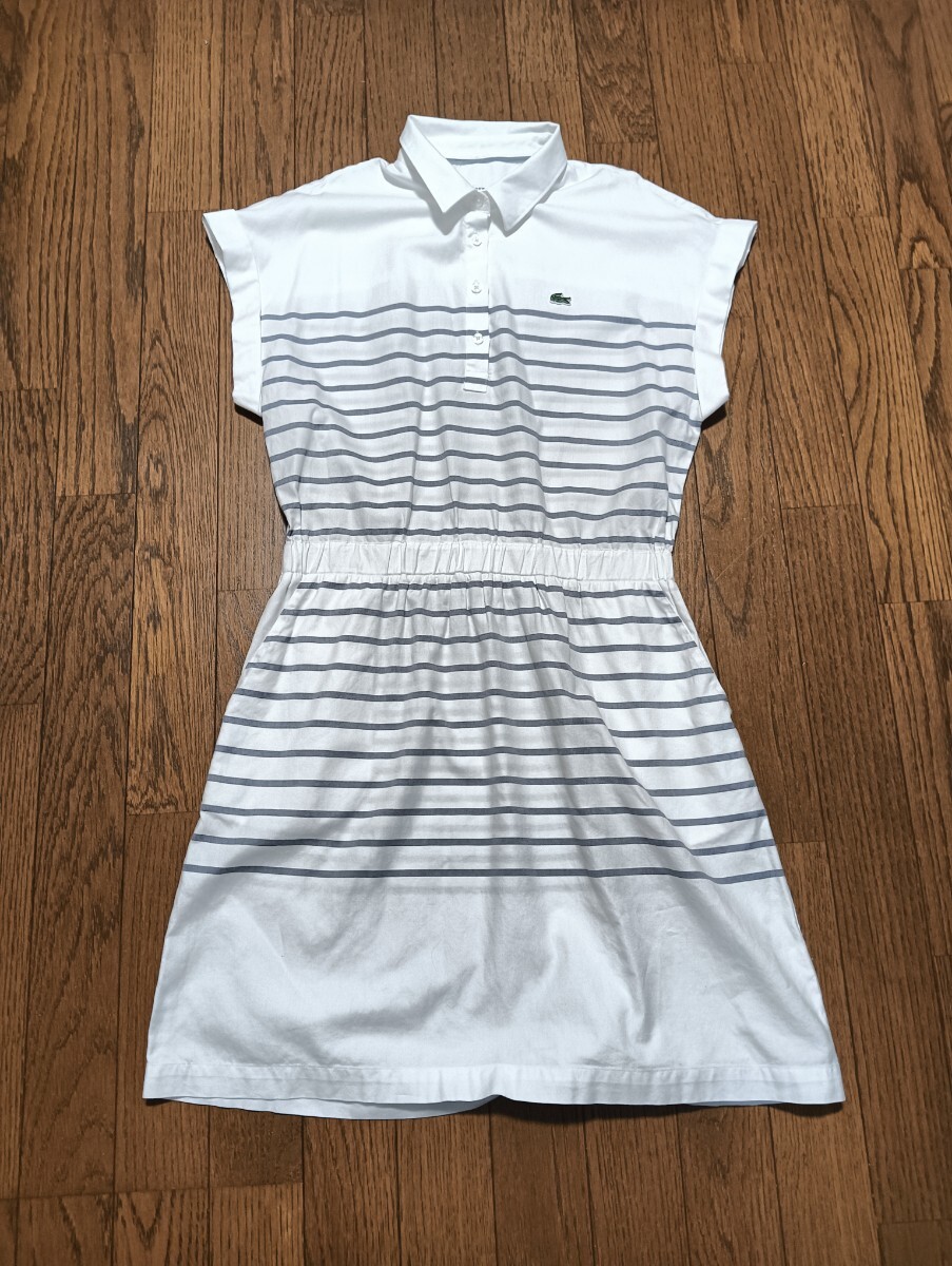 LACOSTE ラコステ ロゴ ワンピース コットン シャツ size36 レディース 白ボーダー ファブリカ 正規品拍卖
