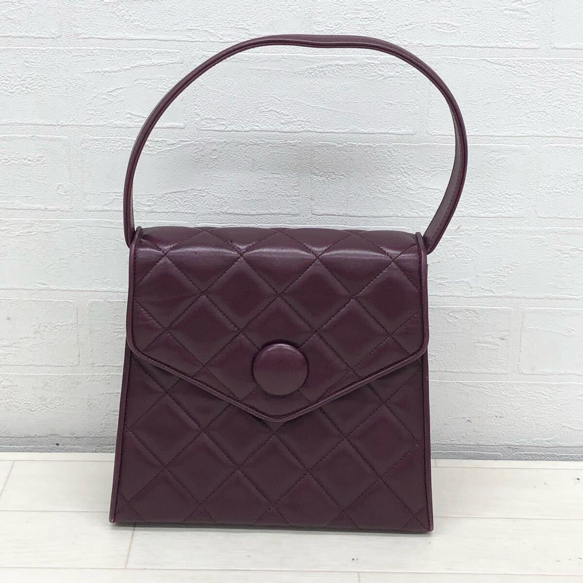 1784〓 GINZA Yoshinoya 銀座ヨシノヤ ハンドバッグ レディース ダークパープル 鞄 手提げ鞄 キルティング レザーバッグ拍卖