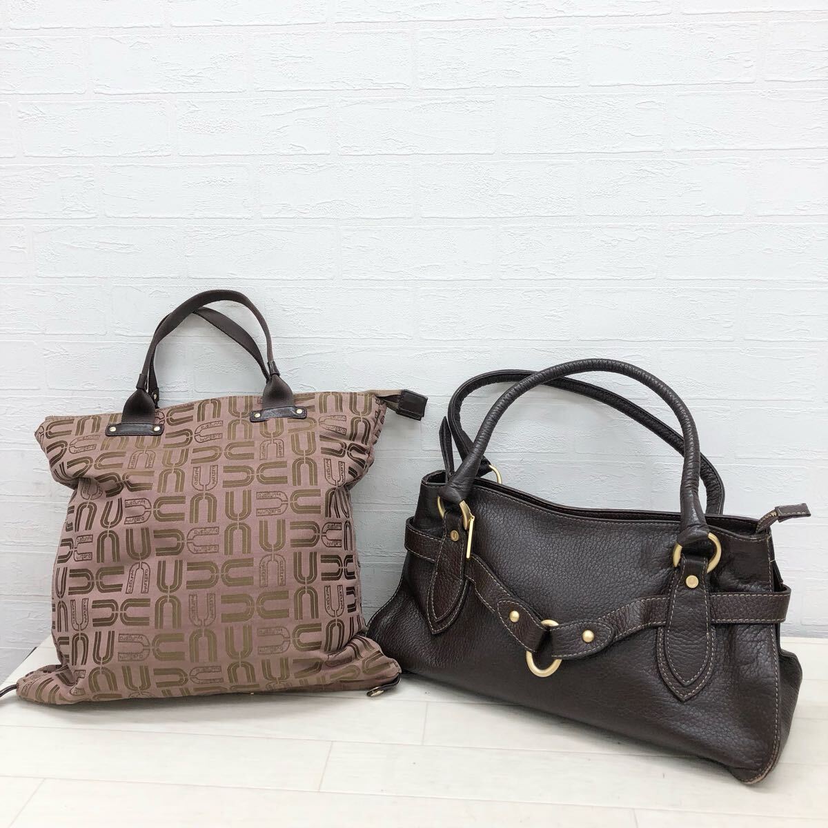 1787〓 2点セット U by ungaro ungaro ユーバイウンガロ ウンガロ ハンドバッグ レディース ブラウン ダークブラウン 手提げ鞄 布製 革製拍卖