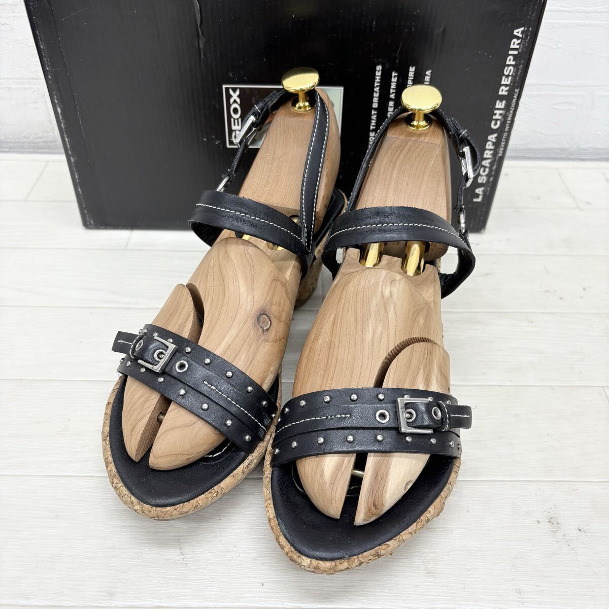 1798〓 GEOX ジェオックス アンクルストラップサンダル レディース サイズ36 ブラック 靴 シューズ カジュアルシューズ拍卖