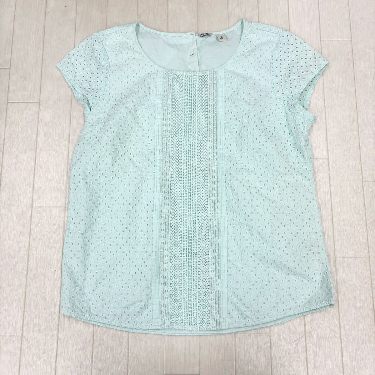 1800〓 L.L.Bean エルエルビーン ブラウス レディース サイズS パステルターコイズ トップス フレンチスリーブ カットソー カジュアル拍卖